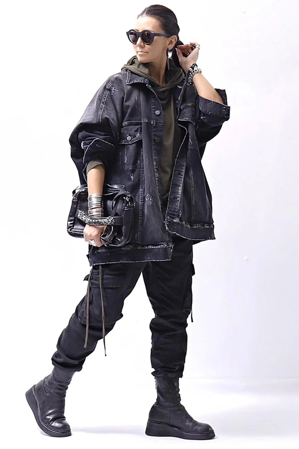 【Andrea Ya'aqov】 UNISEX DENIM CARGO PANTS DEN60_BLACK
