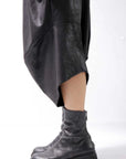【Primordial is Primitive】 UNISEX ASYMMETRY STRETCH ECO LEATHER PANTS 722HA_BLACK