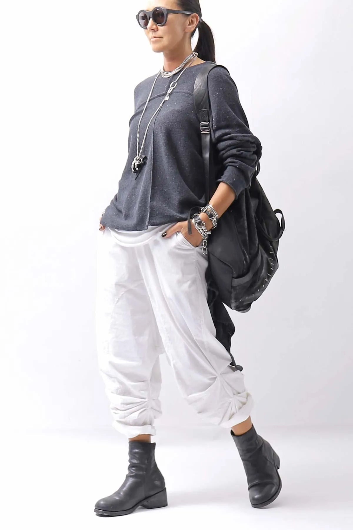 【studio b3】 UNISEX 2WAY COTTON KNIT TOP SLB1496_DENIM BLACK