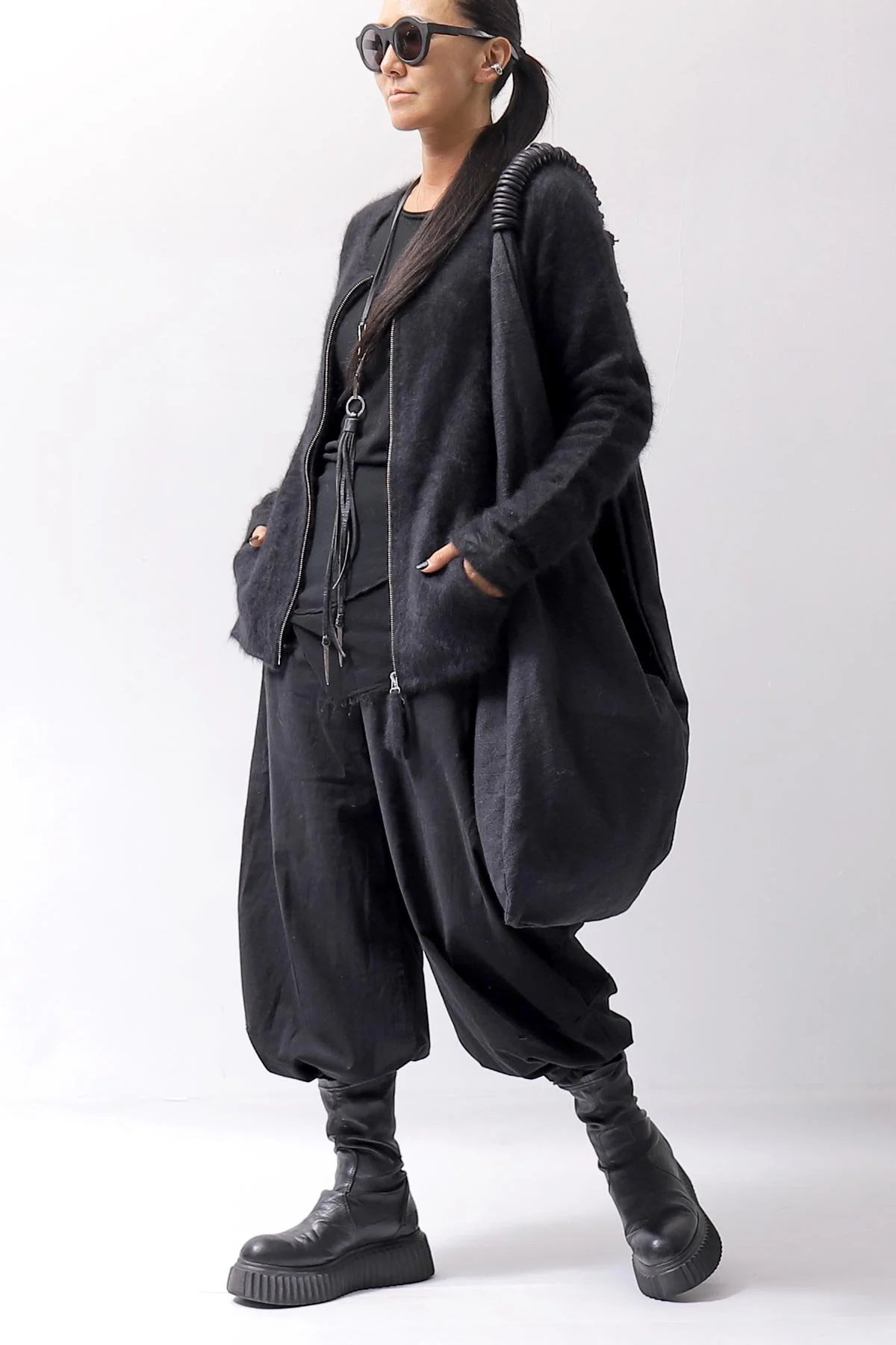 【RUNDHOLZ】 RACCOON ZIP UP CARDIGAN JACKET 141 7113_BLACK