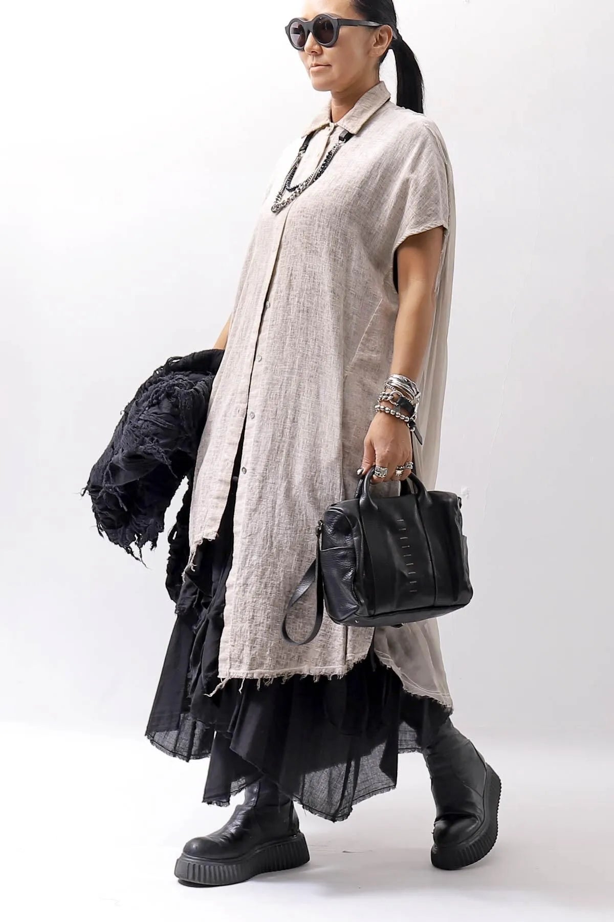 【sanctamuerte】 BACK DRAPE LONG SHIRT 284/MM_DUSTY BEIGE