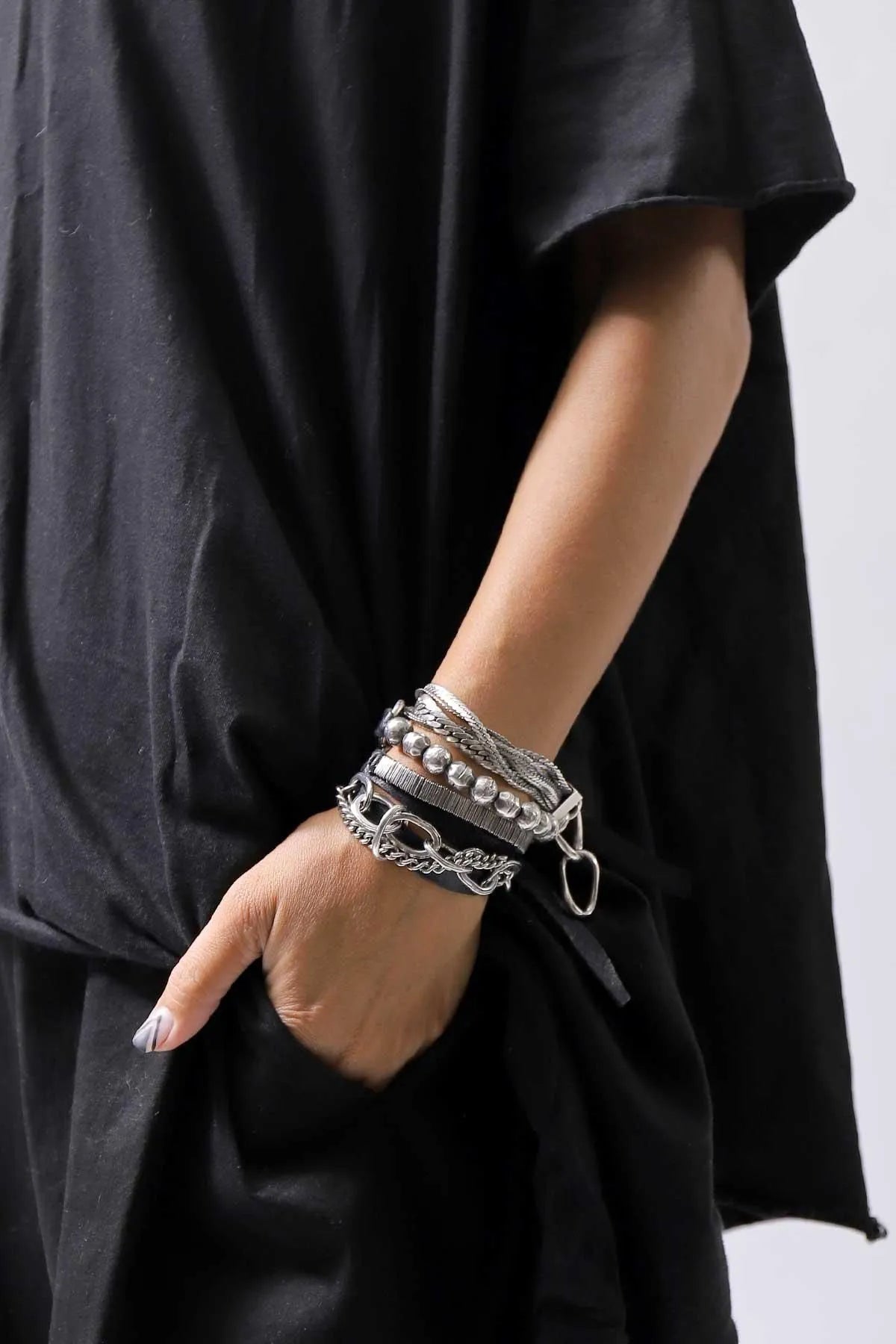 【GOTI】 SILVER STONE BALL&LEATHER BRACELET_BR2207