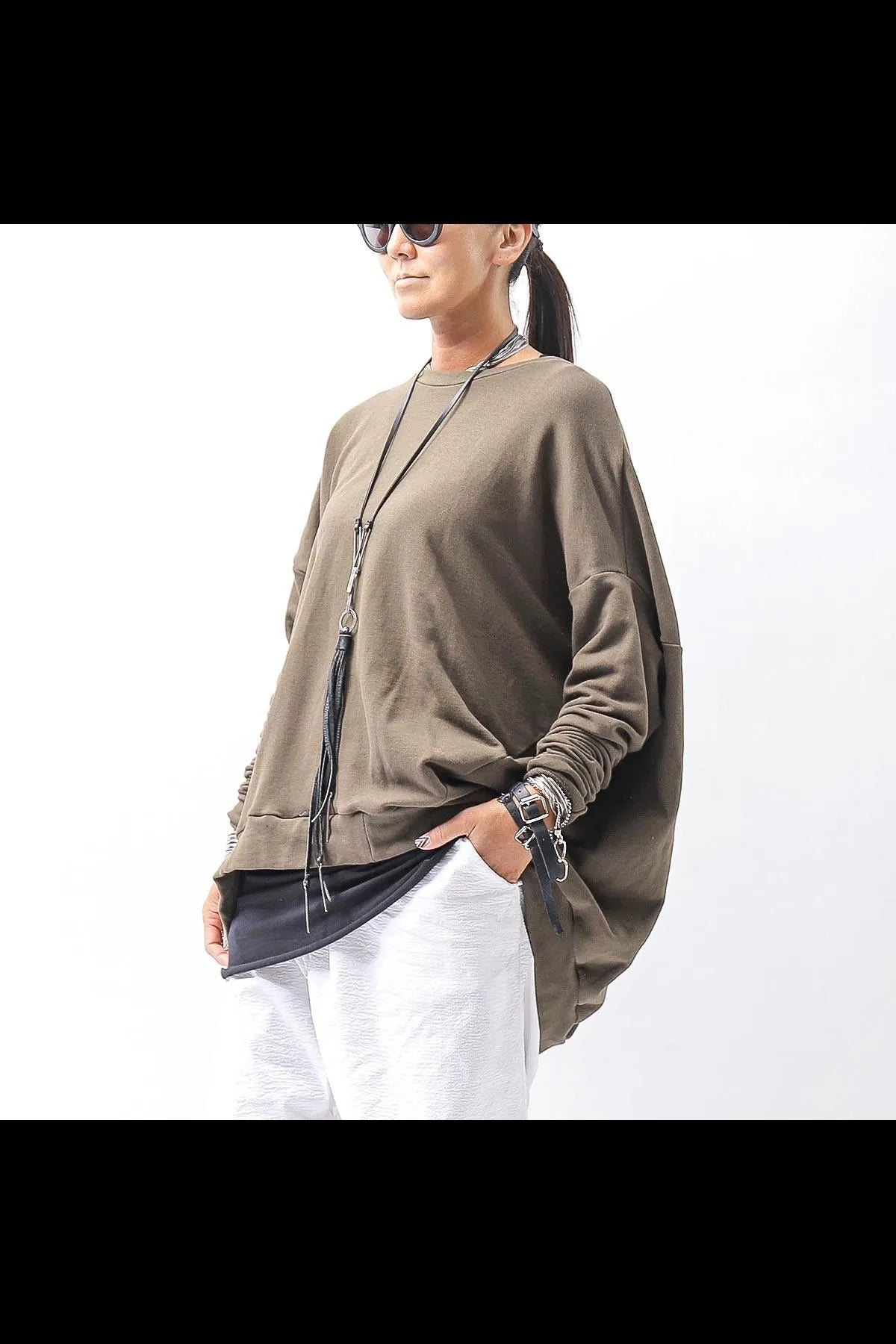 【bajra】 UNISEX BACK DRAPE TOP 154QK02_KHAKI BROWN