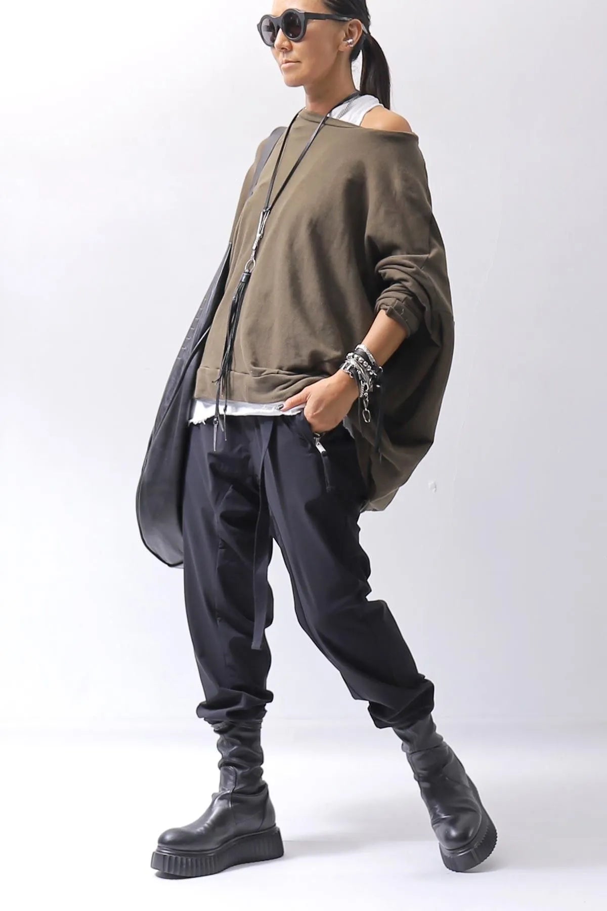 【bajra】 UNISEX BACK DRAPE TOP 154QK02_KHAKI BROWN