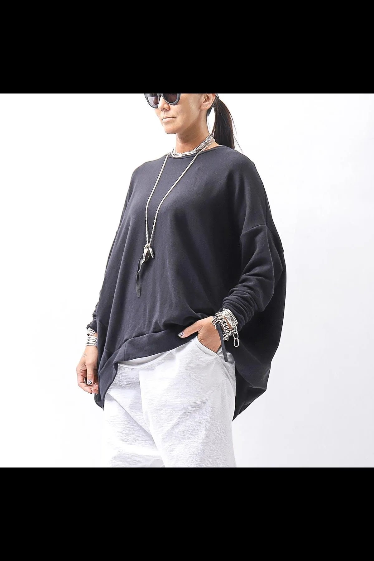 【bajra】 UNISEX BACK DRAPE TOP 154QK02_BLACK