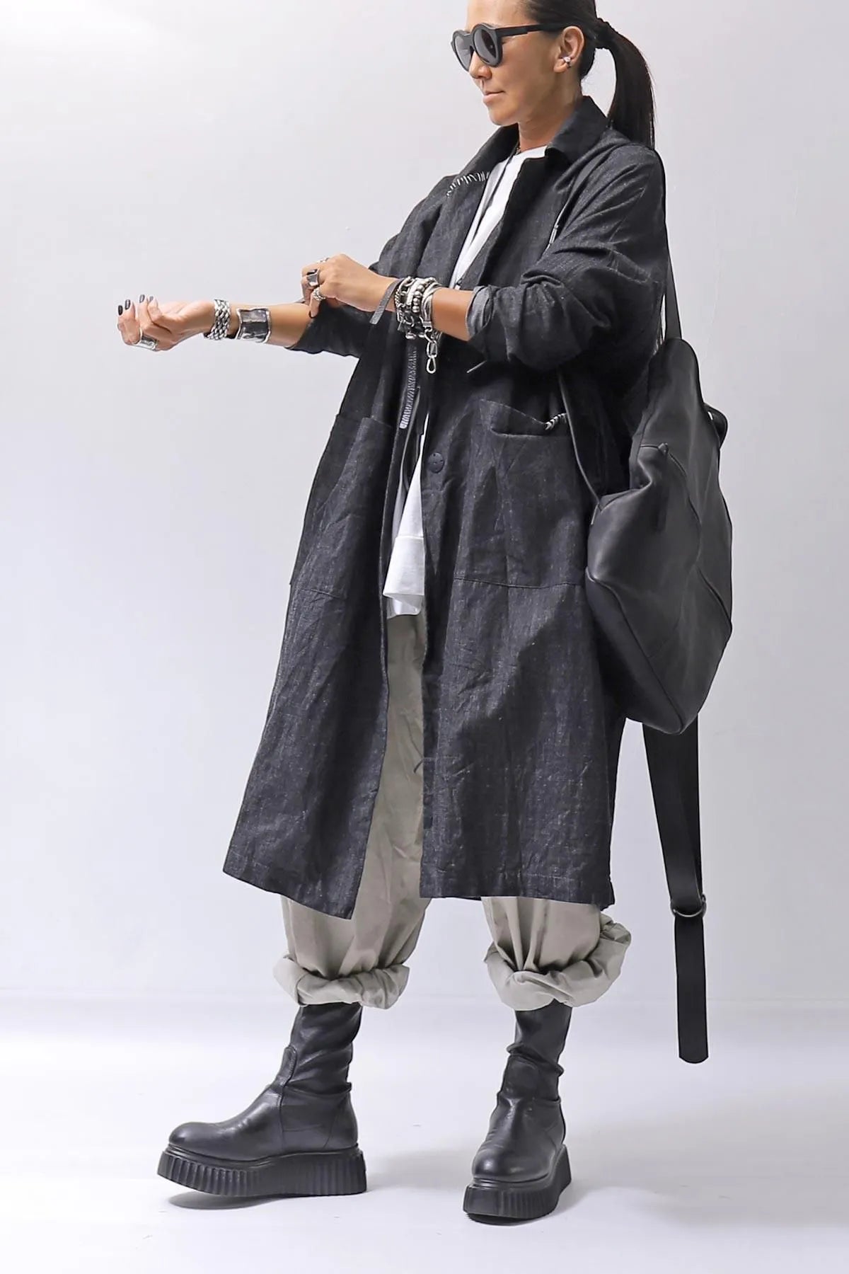 【studio b3】 UNISEX OVERSIZED LONG CARDIGAN SHIRT CB1298_GRAPHITE BLACK