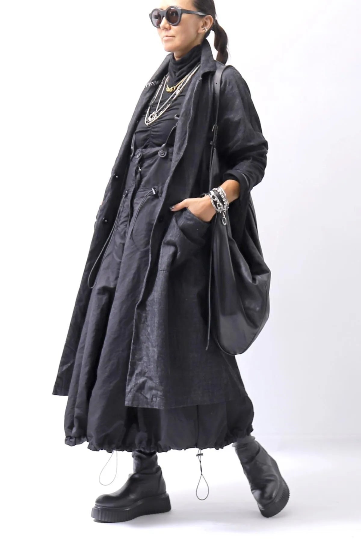 【studio b3】 UNISEX OVERSIZED LONG CARDIGAN SHIRT CB1298_GRAPHITE BLACK
