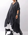 【RUNDHOLZ】 COTTON CHIFFON SHIRT DRESS _BLACK GLOSS