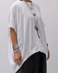 【bajra】 UNISEX BACK DRAPE HALF SLEEVE TOPS 160QK05_WHITE