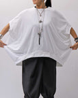 【bajra】 UNISEX BACK DRAPE HALF SLEEVE TOPS 160QK05_WHITE