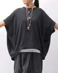 【bajra】 UNISEX BACK DRAPE HALF SLEEVE TOPS 160QK05_BLACK