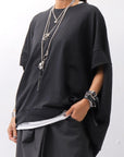 【bajra】 UNISEX BACK DRAPE HALF SLEEVE TOPS 160QK05_BLACK