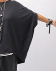 【bajra】 UNISEX BACK DRAPE HALF SLEEVE TOPS 160QK05_BLACK