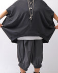 【bajra】 UNISEX BACK DRAPE HALF SLEEVE TOPS 160QK05_BLACK