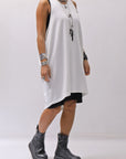 【NOSTRASANTISSIMA】 OPEN BACK LIGHT SWEAT COVER LONG TANK TOP M142_WHITE