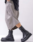 【AGL】 STRETCH LEATHER SNEAKER BOOTS MIDI STRETCH_BLACK