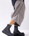 【AGL】 STRETCH LEATHER SNEAKER BOOTS MIDI STRETCH_BLACK