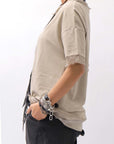【sanctamuerte】 STRETCH COTTON & VISCOSE SILK TEE SM87_SAND SHELL