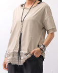 【sanctamuerte】 STRETCH COTTON & VISCOSE SILK TEE SM87_SAND SHELL