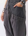 【studio b3】 UNSEX WRINKLE LINEN&COTTON BOX SARROUEL PANTS RBB1974_FADE BLACK