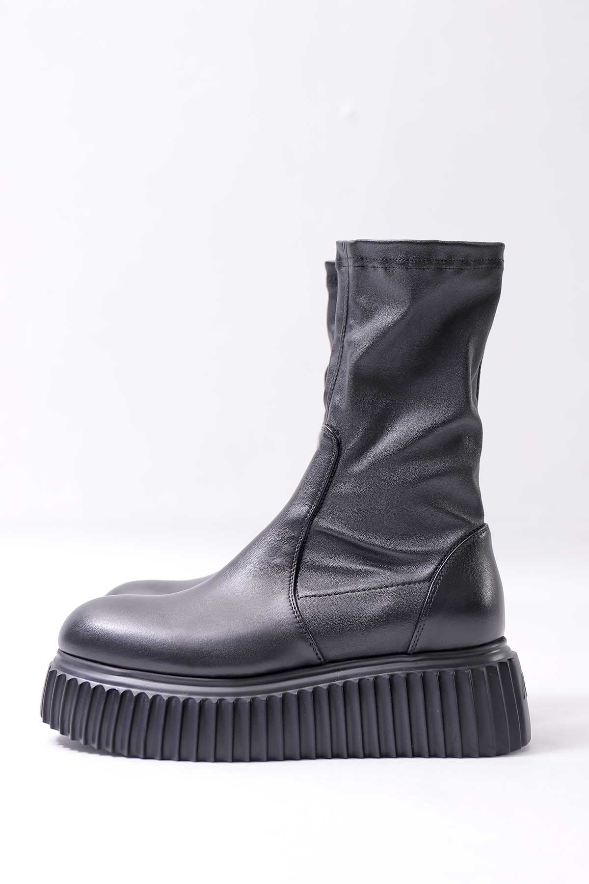 【AGL】 STRETCH LEATHER SNEAKER BOOTS MIDI STRETCH