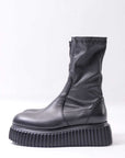 【AGL】 STRETCH LEATHER SNEAKER BOOTS MIDI STRETCH_BLACK