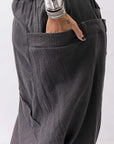 【studio b3】 UNSEX WRINKLE LINEN&COTTON BOX SARROUEL PANTS RBB1974_FADE BLACK