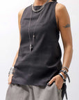 【Primordial is Primitive】 BACK CROSSED TANK TOP 413LS_BLACK