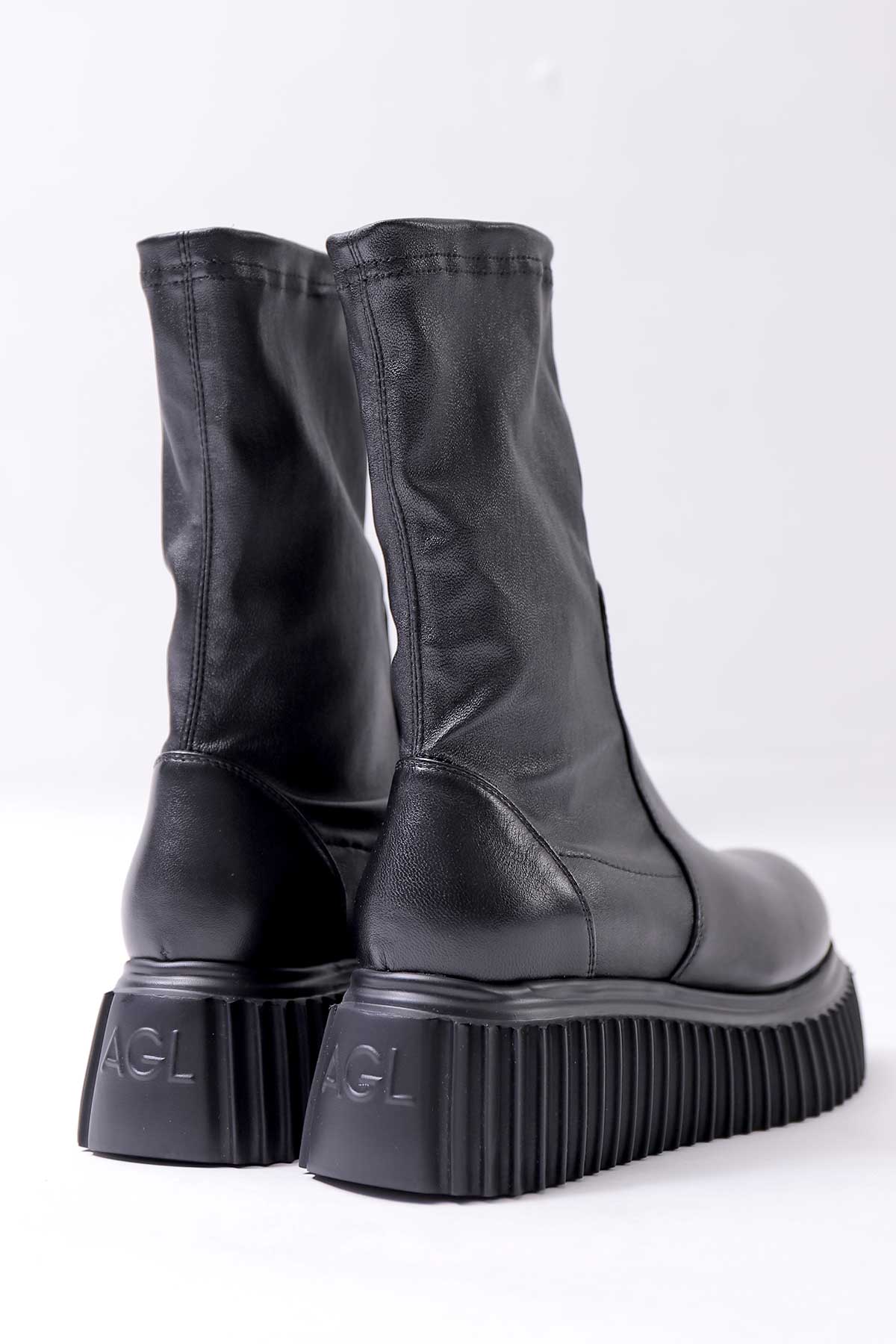 【AGL】 STRETCH LEATHER SNEAKER BOOTS MIDI STRETCH