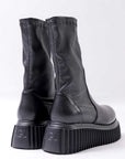 【AGL】 STRETCH LEATHER SNEAKER BOOTS MIDI STRETCH_BLACK