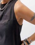 【Primordial is Primitive】 BACK CROSSED TANK TOP 413LS_BLACK