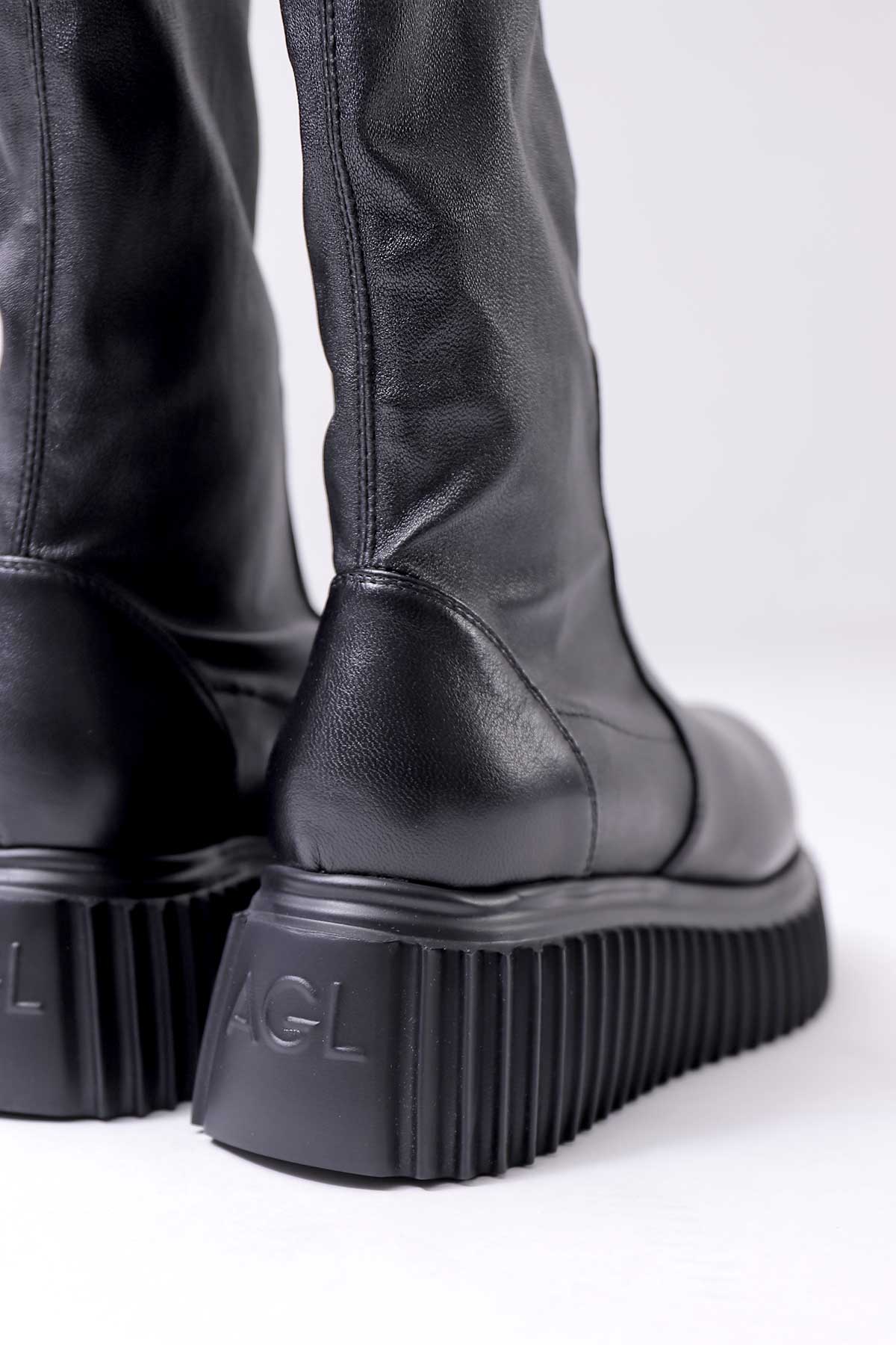 【AGL】 STRETCH LEATHER SNEAKER BOOTS MIDI STRETCH