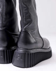 【AGL】 STRETCH LEATHER SNEAKER BOOTS MIDI STRETCH_BLACK
