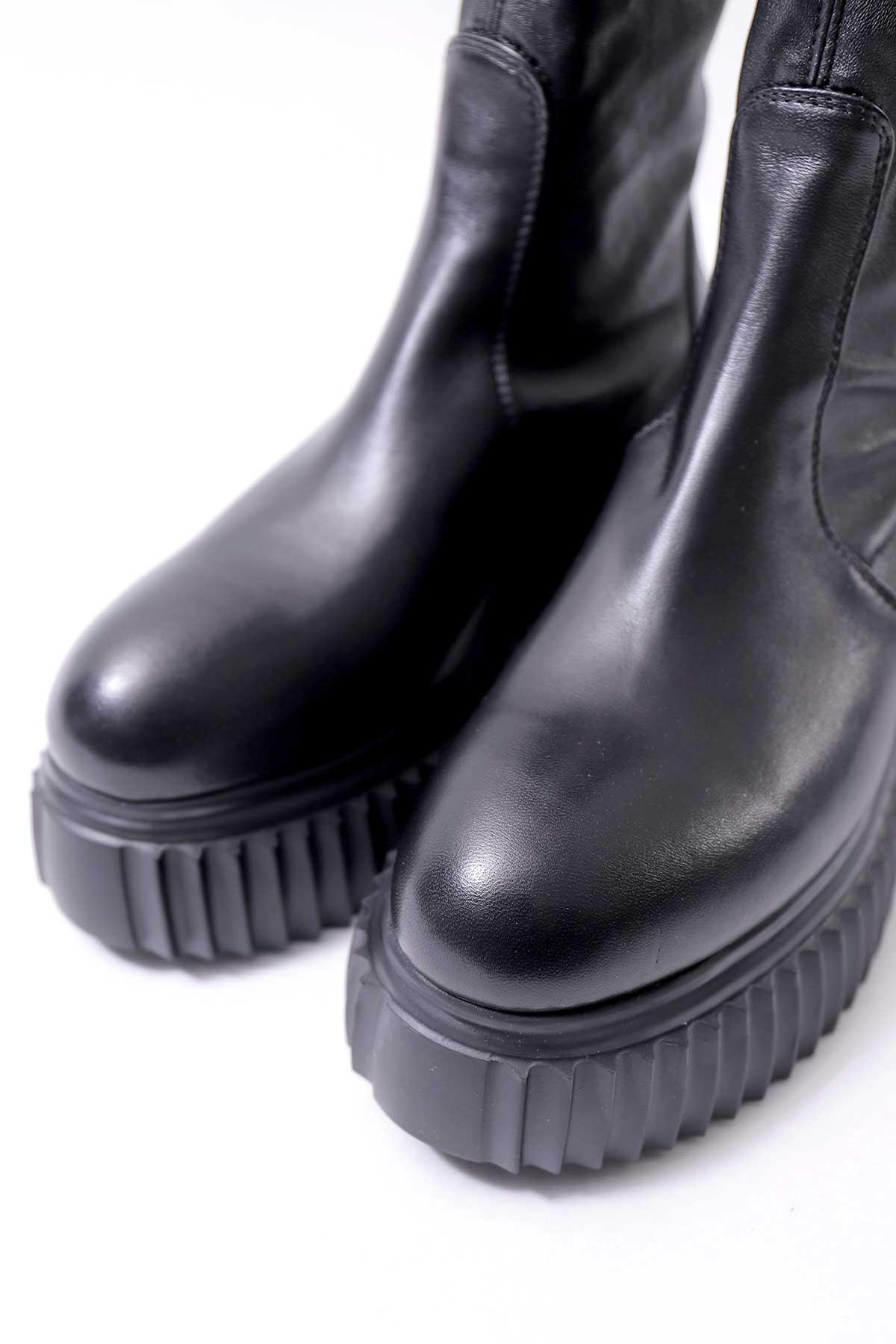 【AGL】 STRETCH LEATHER SNEAKER BOOTS MIDI STRETCH