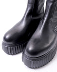 【AGL】 STRETCH LEATHER SNEAKER BOOTS MIDI STRETCH_BLACK