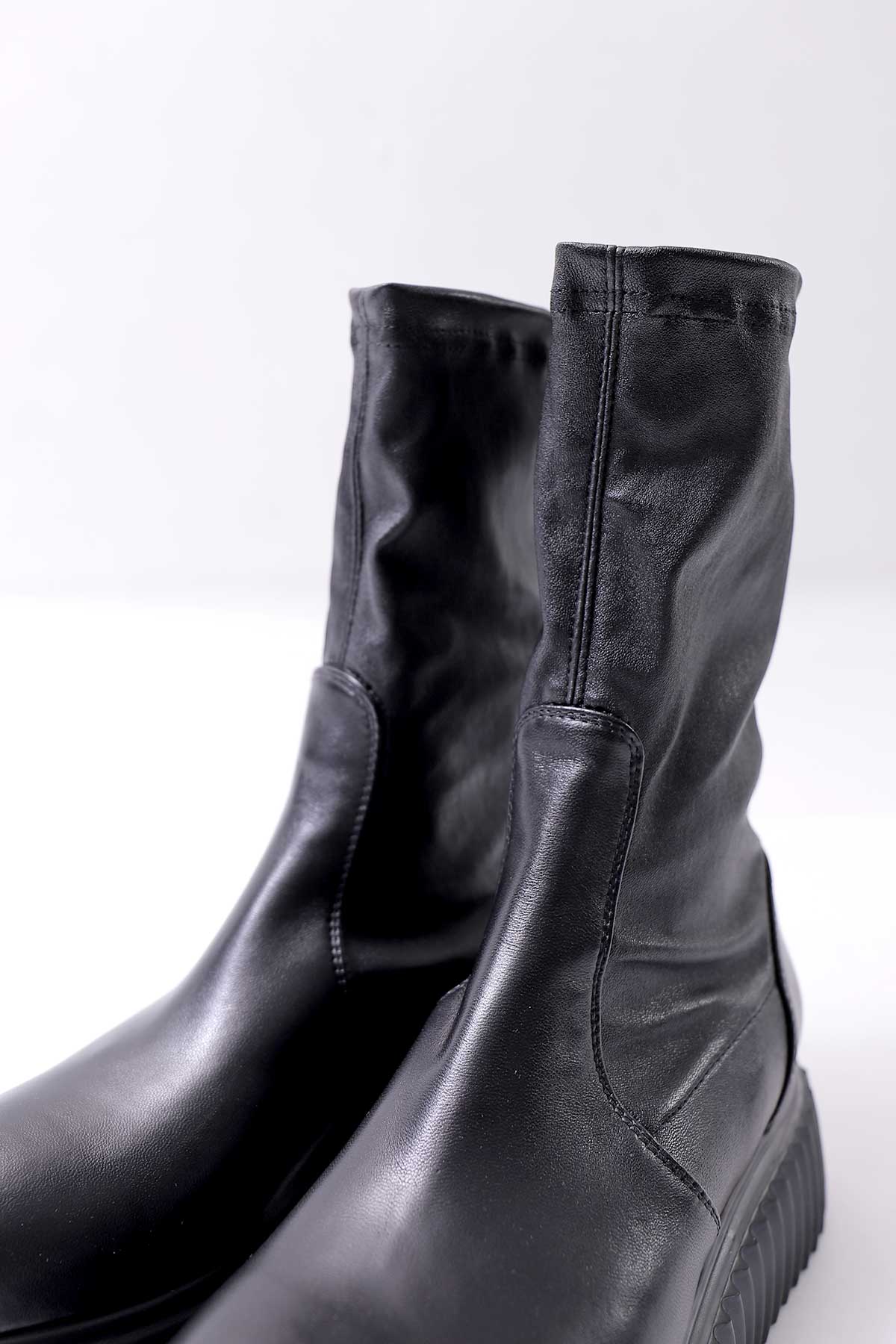 【AGL】 STRETCH LEATHER SNEAKER BOOTS MIDI STRETCH