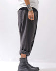 【studio b3】 UNSEX WRINKLE LINEN&COTTON BOX SARROUEL PANTS RBB1974_FADE BLACK
