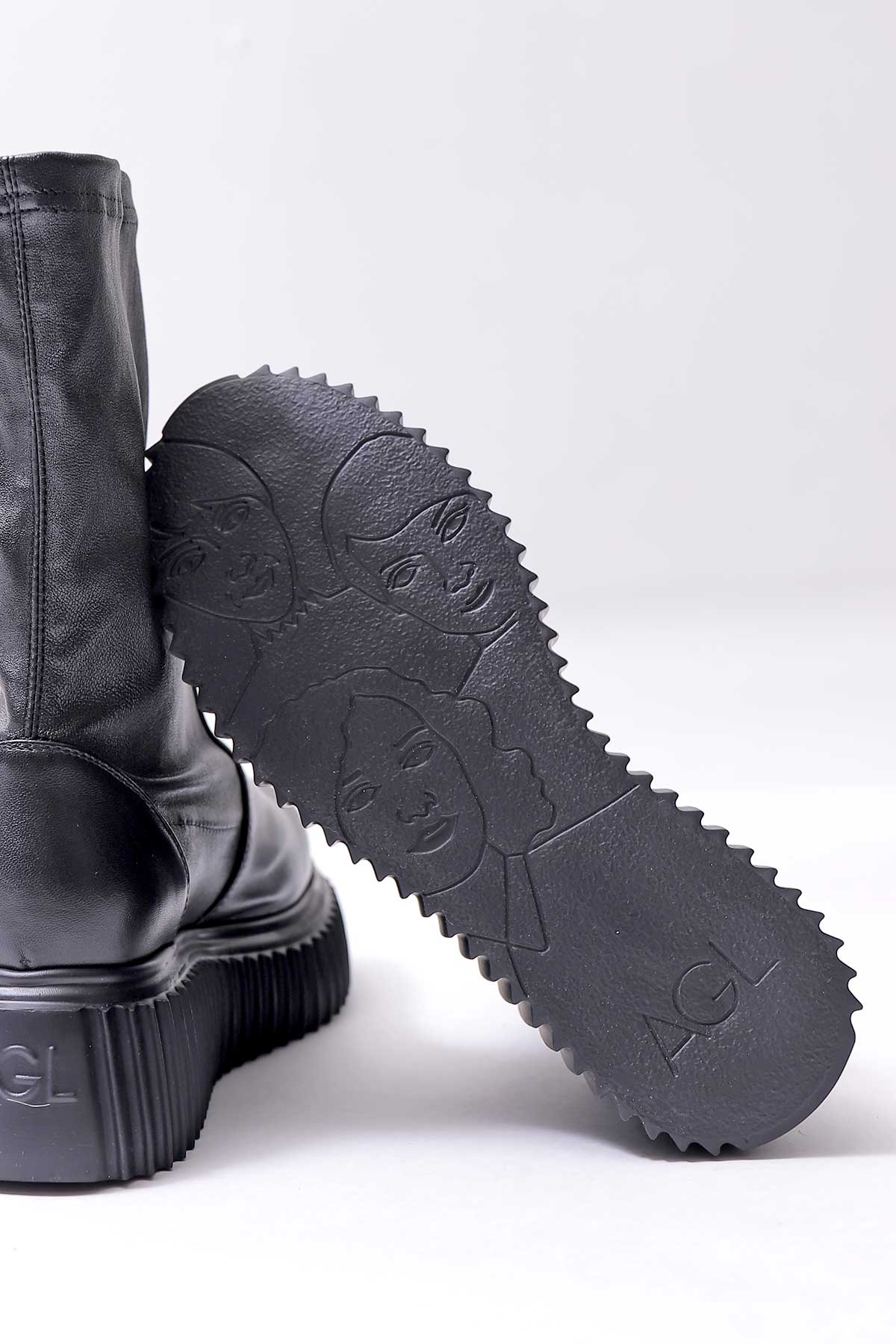 【AGL】 STRETCH LEATHER SNEAKER BOOTS MIDI STRETCH