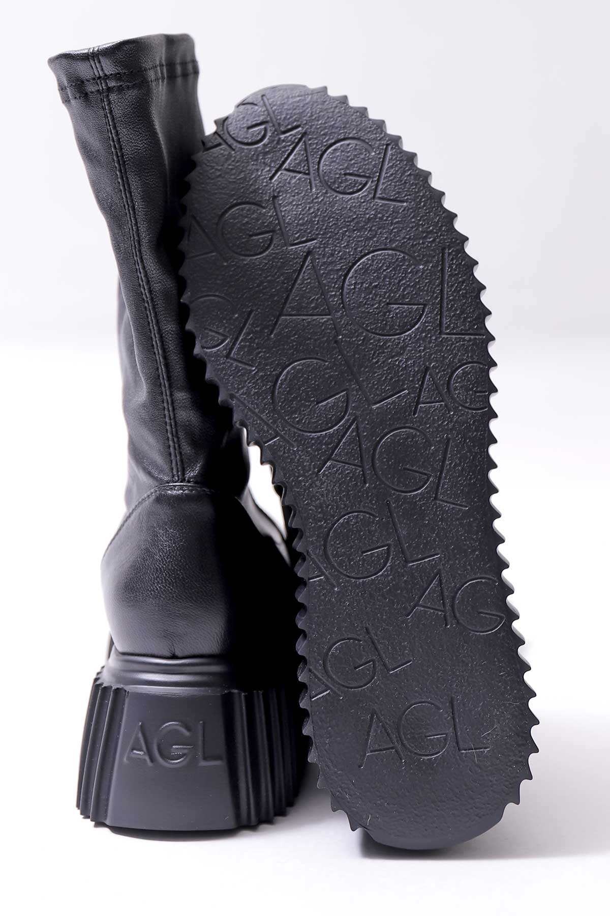 【AGL】 STRETCH LEATHER SNEAKER BOOTS MIDI STRETCH