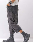 【studio b3】 UNSEX WRINKLE LINEN&COTTON BOX SARROUEL PANTS RBB1974_FADE BLACK