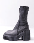 【AGL】 STRETCH LEATHER HEEL BOOTS MIDI HEEL STRETCH_BLACK
