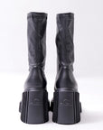 【AGL】 STRETCH LEATHER HEEL BOOTS MIDI HEEL STRETCH_BLACK