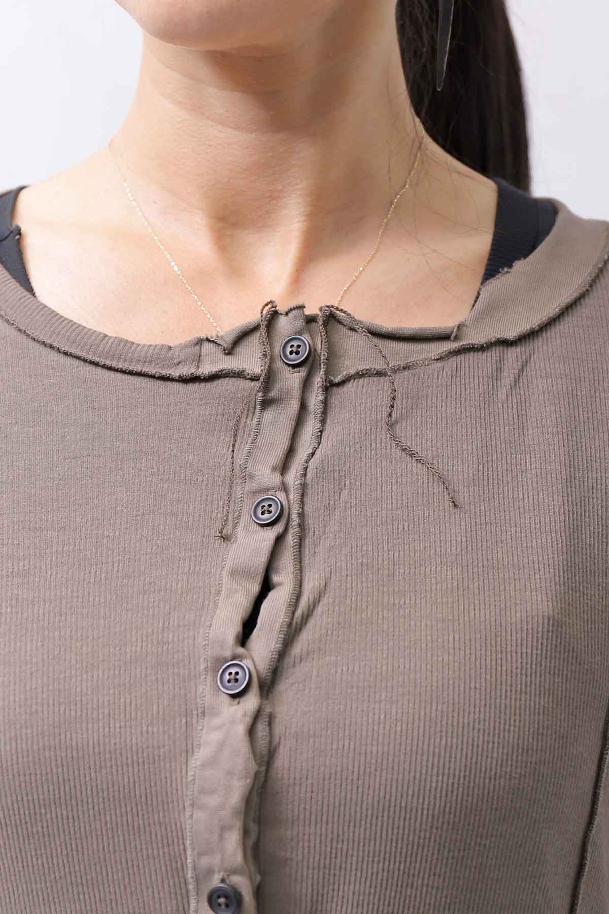 【RUNDHOLZ】 RIB COTTON PENGUIN BUTTON LONG TOP 234 0904_DUNE