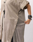 【studio b3】 SIDE SLIT BUTTON HALF SLEEVE SHIRT NB2078_SAND OLD DYE