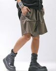 【thom/krom】 UNISEX STRETCH COTTON & LINEN POCHETTE SHORT PANTS MST484_OLIVE NIGHT