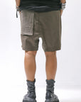 【thom/krom】 UNISEX STRETCH COTTON & LINEN POCHETTE SHORT PANTS MST484_OLIVE NIGHT
