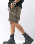【thom/krom】 UNISEX STRETCH COTTON & LINEN POCHETTE SHORT PANTS MST484_OLIVE NIGHT