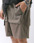 【thom/krom】 UNISEX STRETCH COTTON & LINEN POCHETTE SHORT PANTS MST484_OLIVE NIGHT