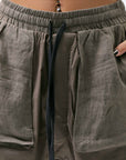 【thom/krom】 UNISEX STRETCH COTTON & LINEN POCHETTE SHORT PANTS MST484_OLIVE NIGHT
