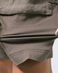 【thom/krom】 UNISEX STRETCH COTTON & LINEN POCHETTE SHORT PANTS MST484_OLIVE NIGHT
